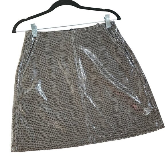 MOLLY BRACKET KHAKI GREEN SNAKEPRINT FAUX LEATHER SKIRT - Picture 1 of 9